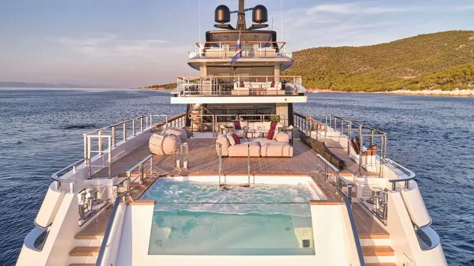 "PARA BELLUM", a 2023 Sanlorenzo 47m motor yacht for charter, aft deck pool