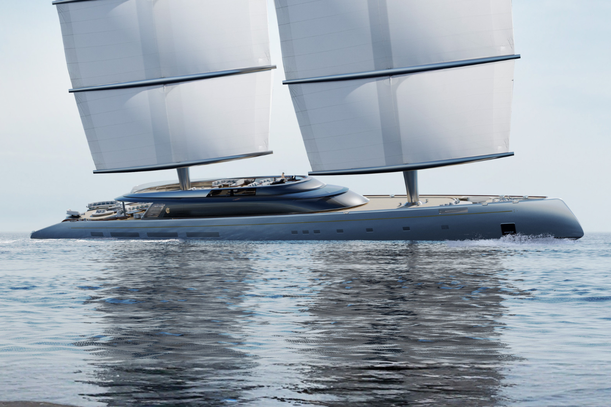 77 FALCON RIG, a 2028 Perini Navi 77m sailing yacht for sale, profile starboard