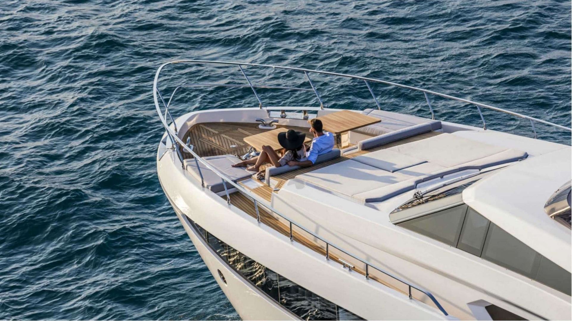 "PIOLA", a 2019 Ferretti Yachts 28.49m motor yacht for charter, aerial bow