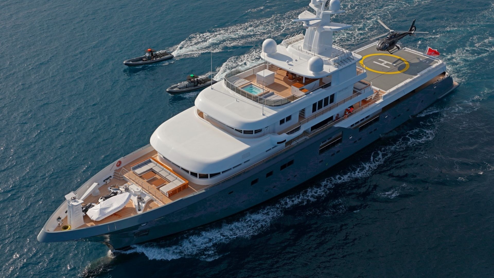 "PLANET NINE", a 2018 Admiral Yachts 73.2m motor yacht for charter, aerial