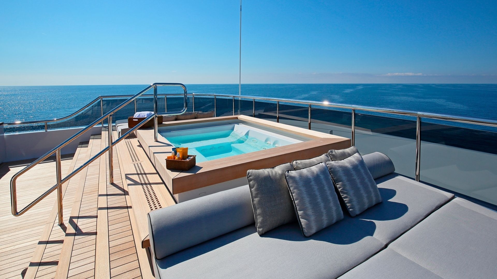 "PLANET NINE", a 2018 Admiral Yachts 73.2m motor yacht for charter, sundeck jacuzzi