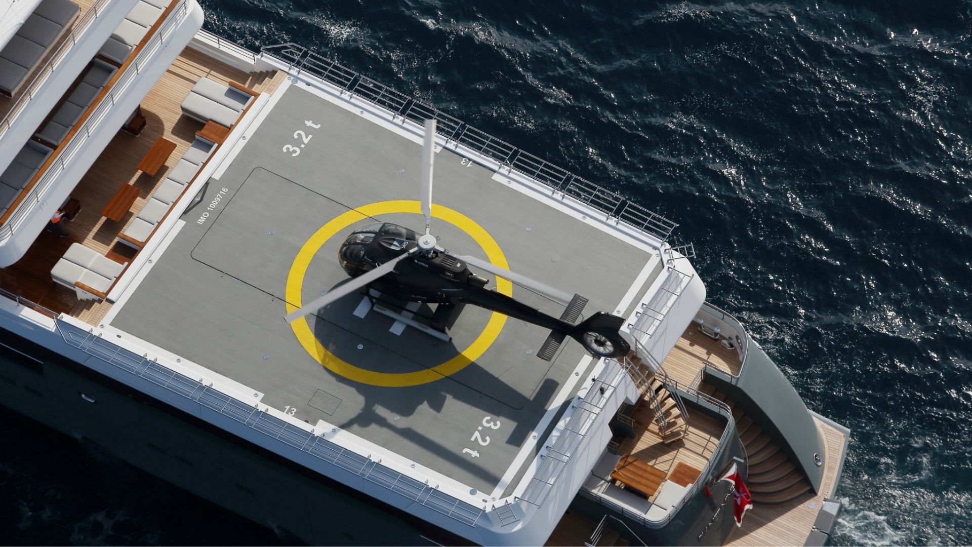 "PLANET NINE", a 2018 Admiral Yachts 73.2m motor yacht for charter, aerial helipad