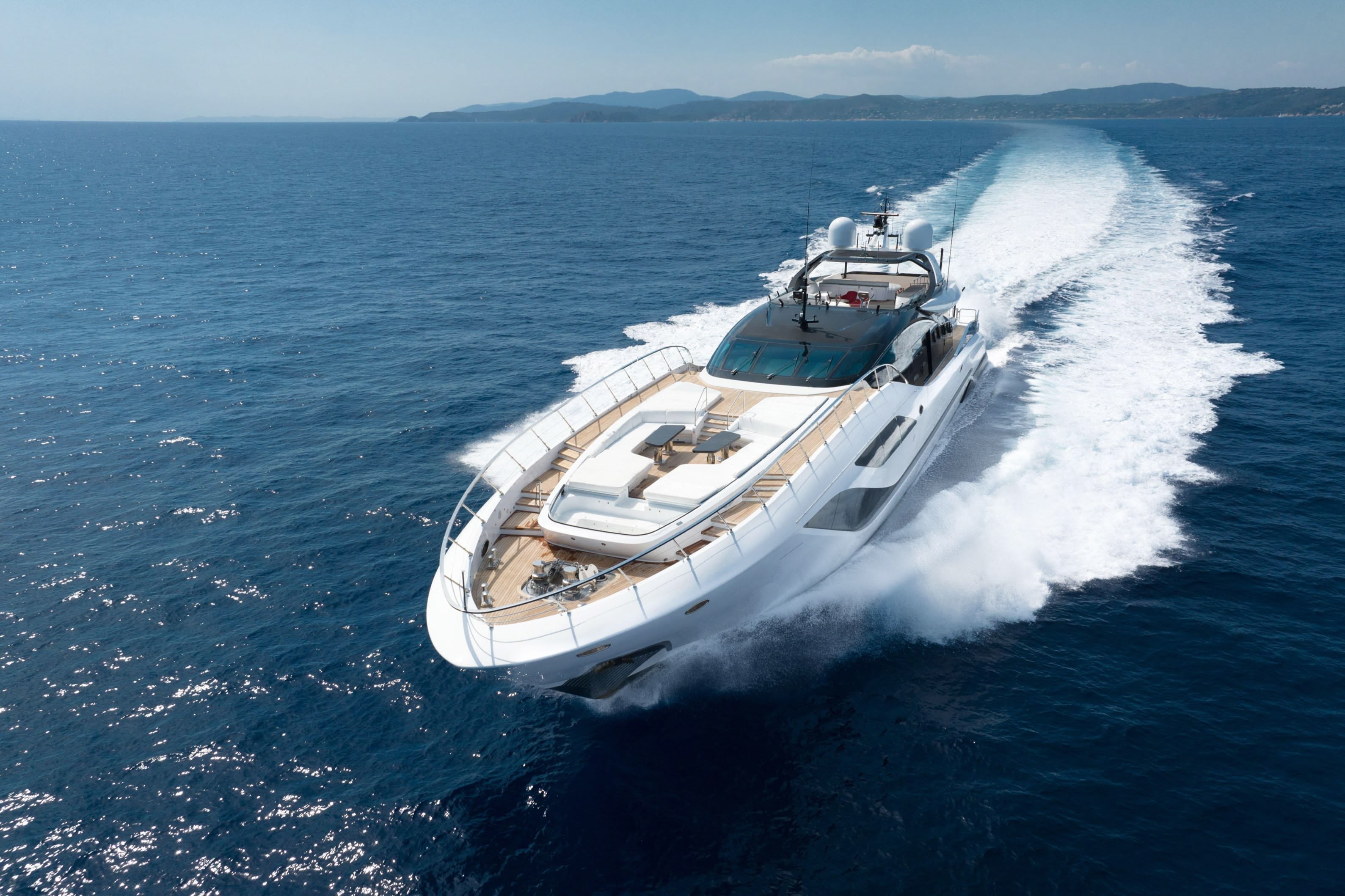 "REBELLIOUS", a 2022 Mangusta 49.9m motor yacht, for sale with Smart Yachts, aerial