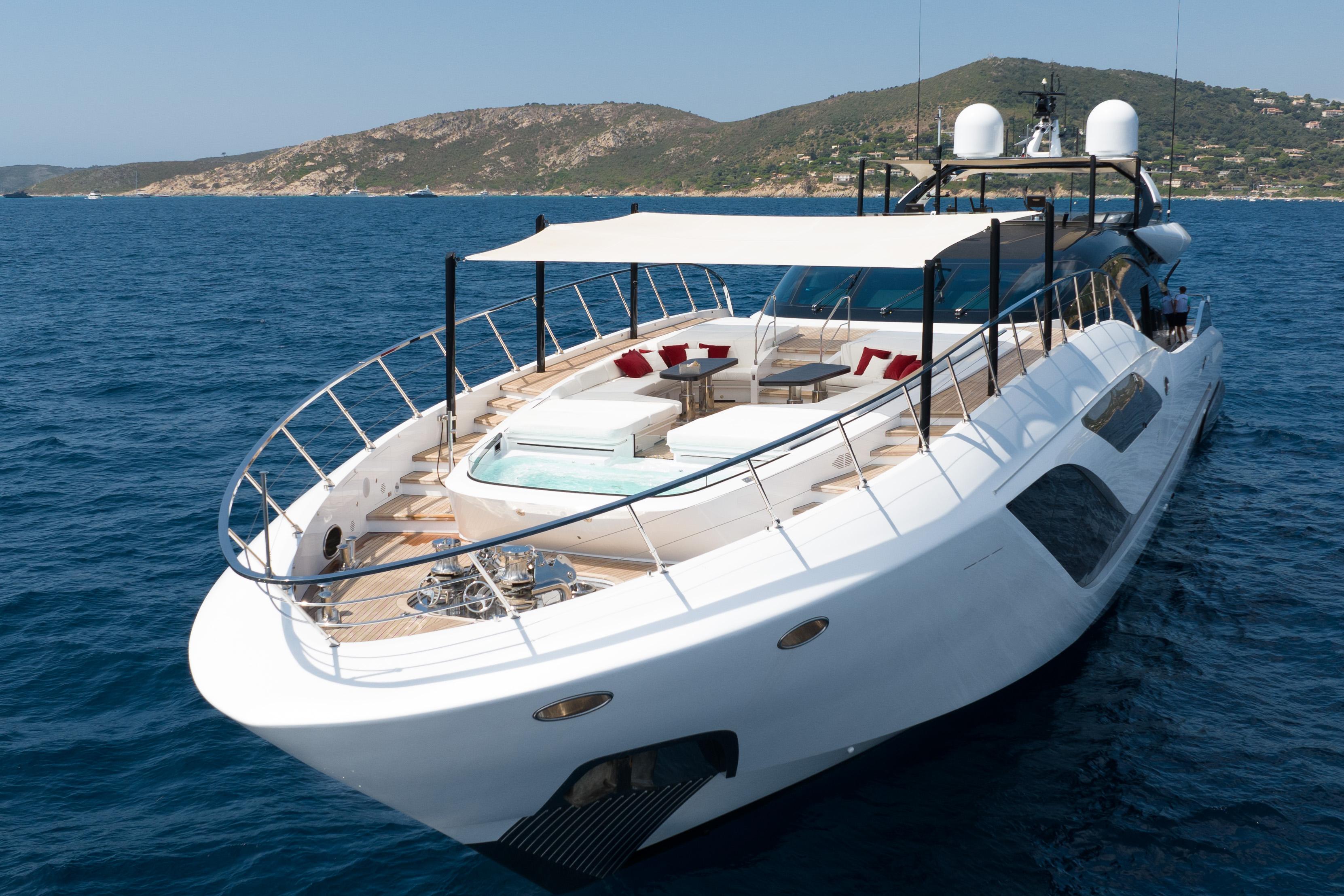 "REBELLIOUS", a 2022 Mangusta 49.9m motor yacht, for sale with Smart Yachts, foredeck