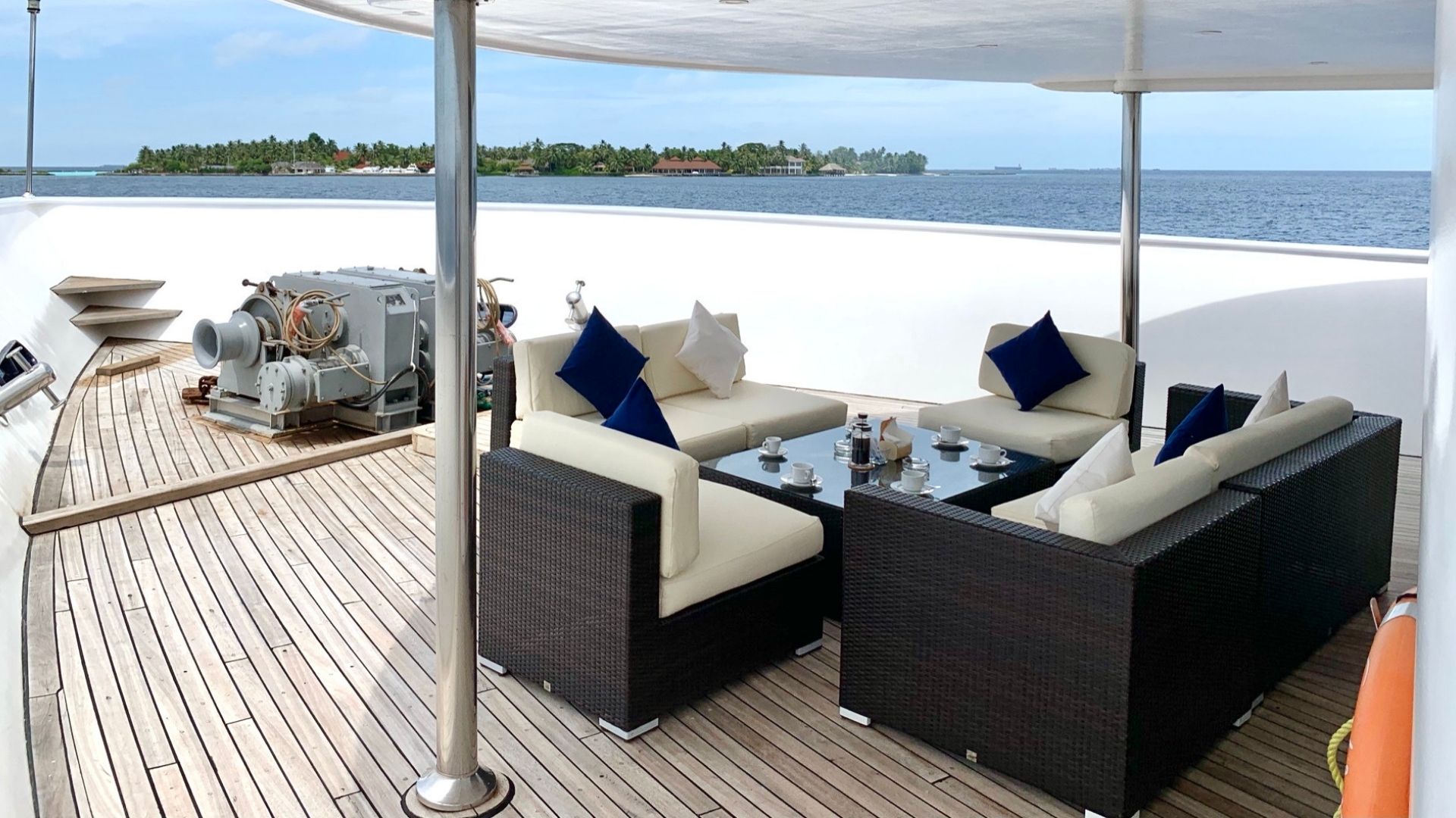 "SAFIRA", a 2017 Custom 43.35m motor yacht for charter, bow lounge