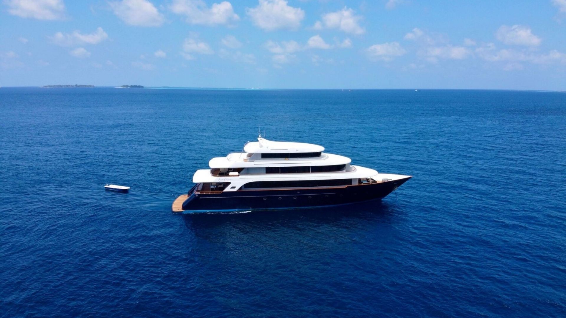 "SAFIRA", a 2017 Custom 43.35m motor yacht for charter, at anchor