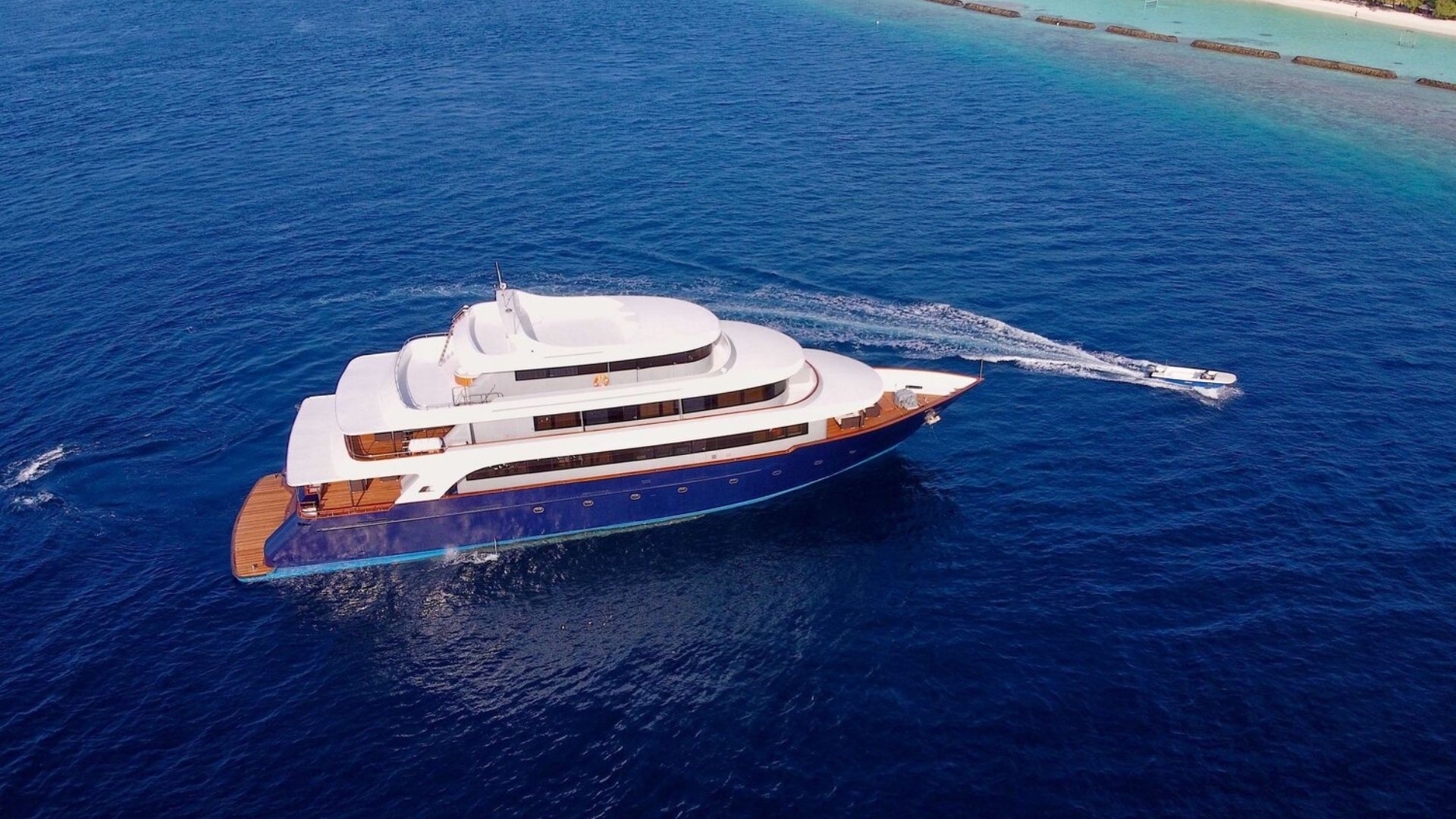 "SAFIRA", a 2017 Custom 43.35m motor yacht for charter, aerial