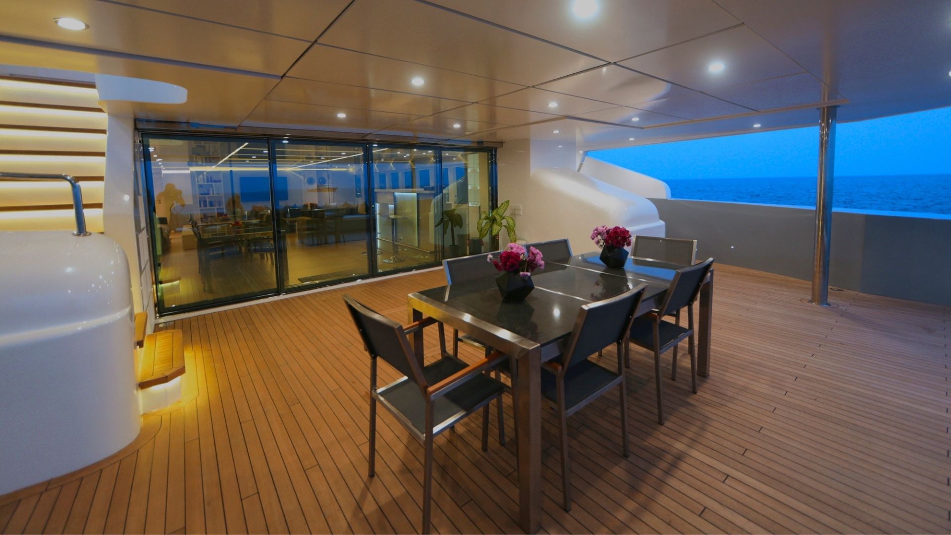 "SEAREX", a 2018 T.A. Maldives 38m motor yacht for charter, aft deck dining