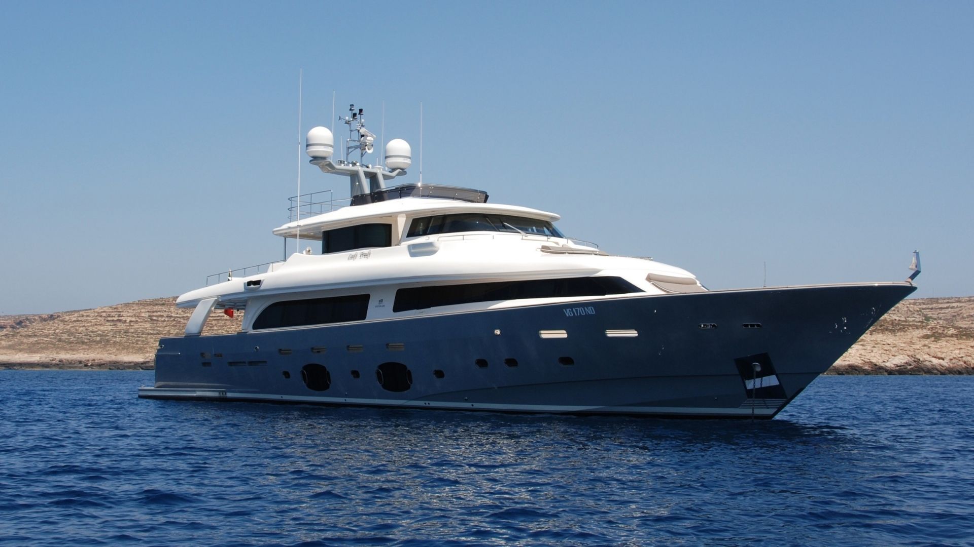 "SEVENTH SENSE", a 2008 Ferretti Yachts 32.62m motor yacht for charter, profile starboard