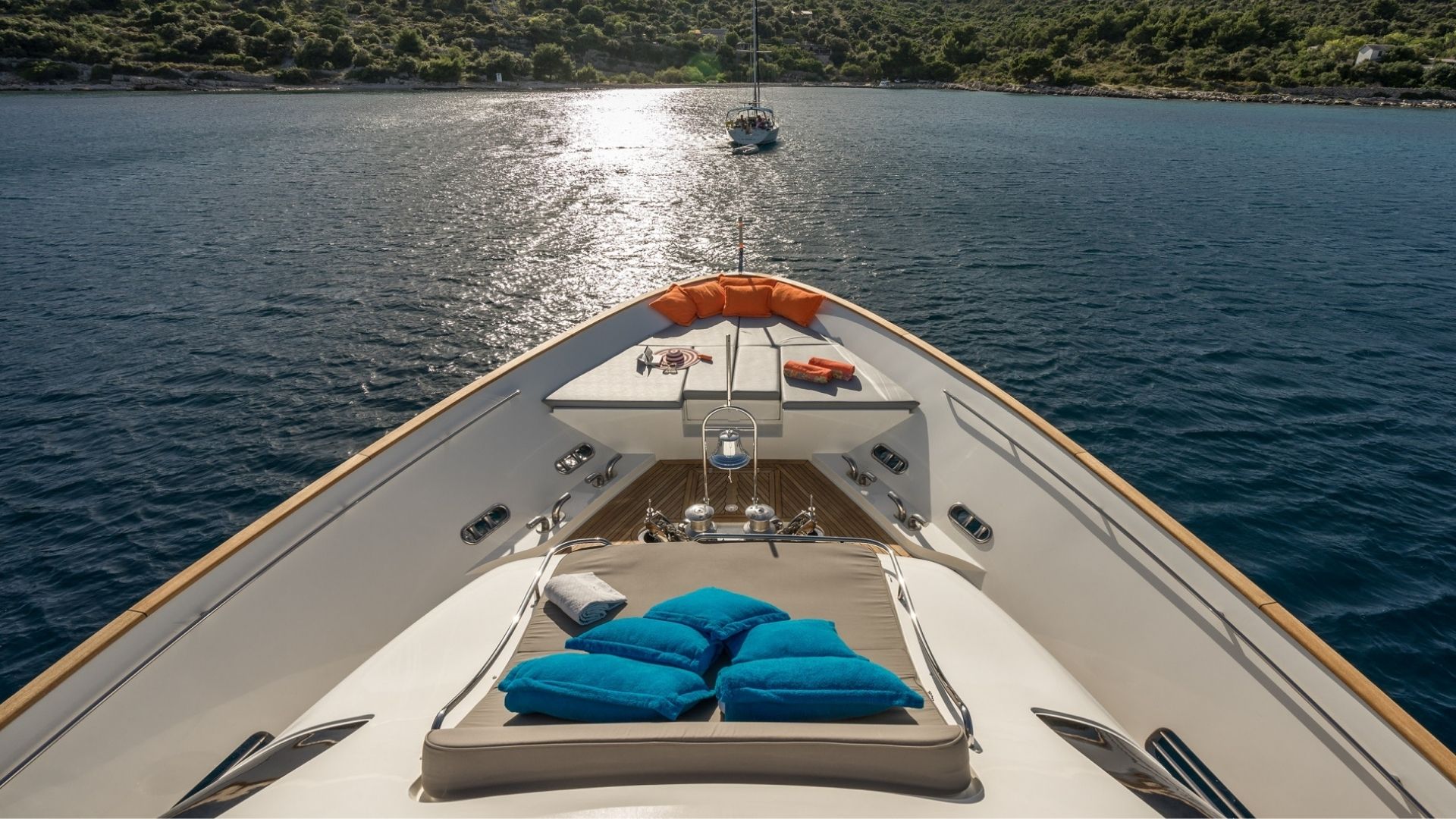 "SEVENTH SENSE", a 2008 Ferretti Yachts 32.62m motor yacht for charter, bow lounge