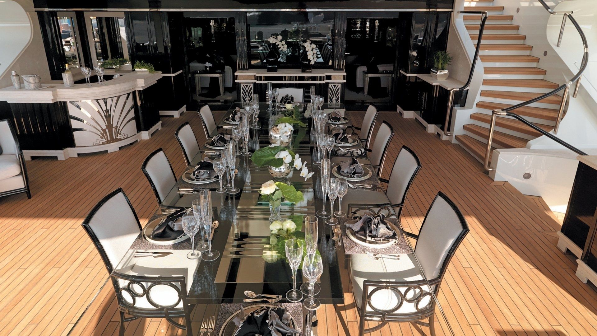 "SILVER ANGEL", a 2009 Benetti 64.5m motor yacht for charter, aft deck dining