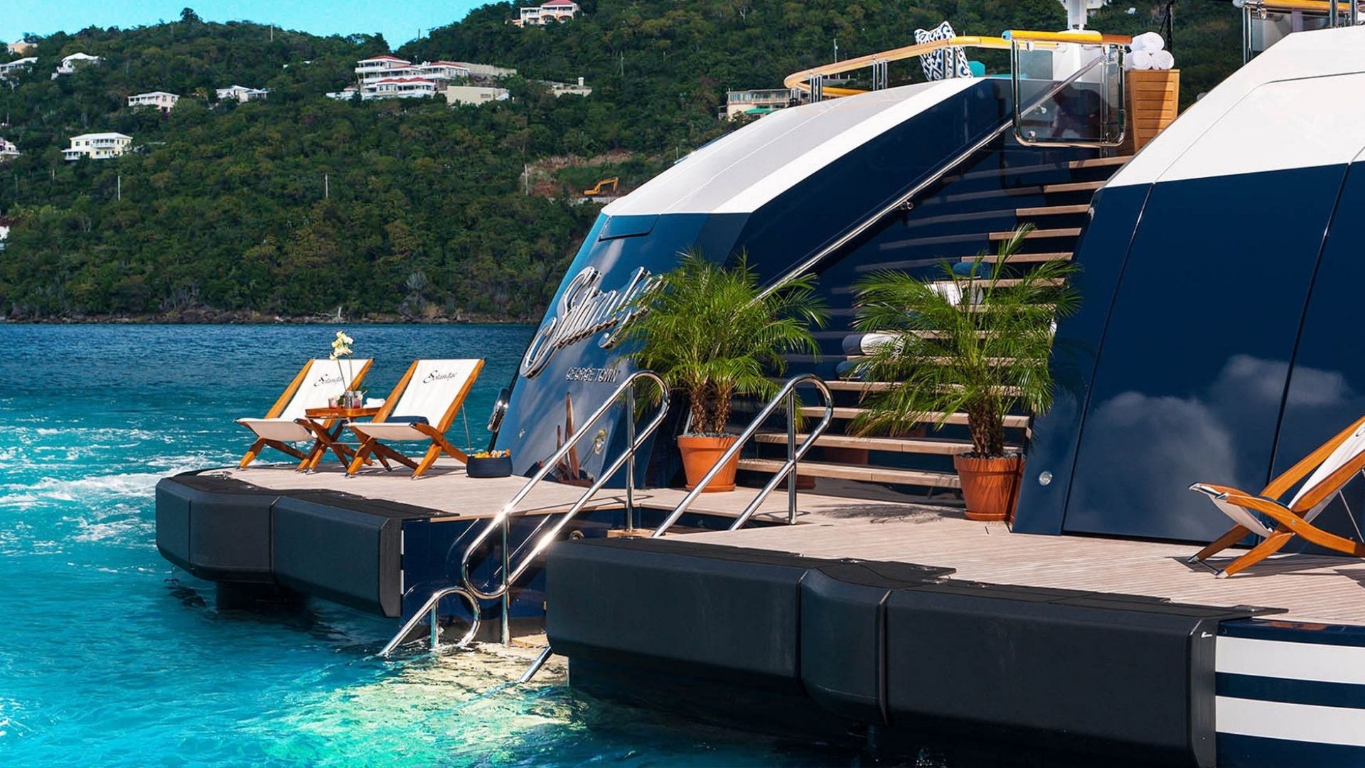 "SOLANDGE", a 2013 Lurssen 85.1m motor yacht for charter, transom