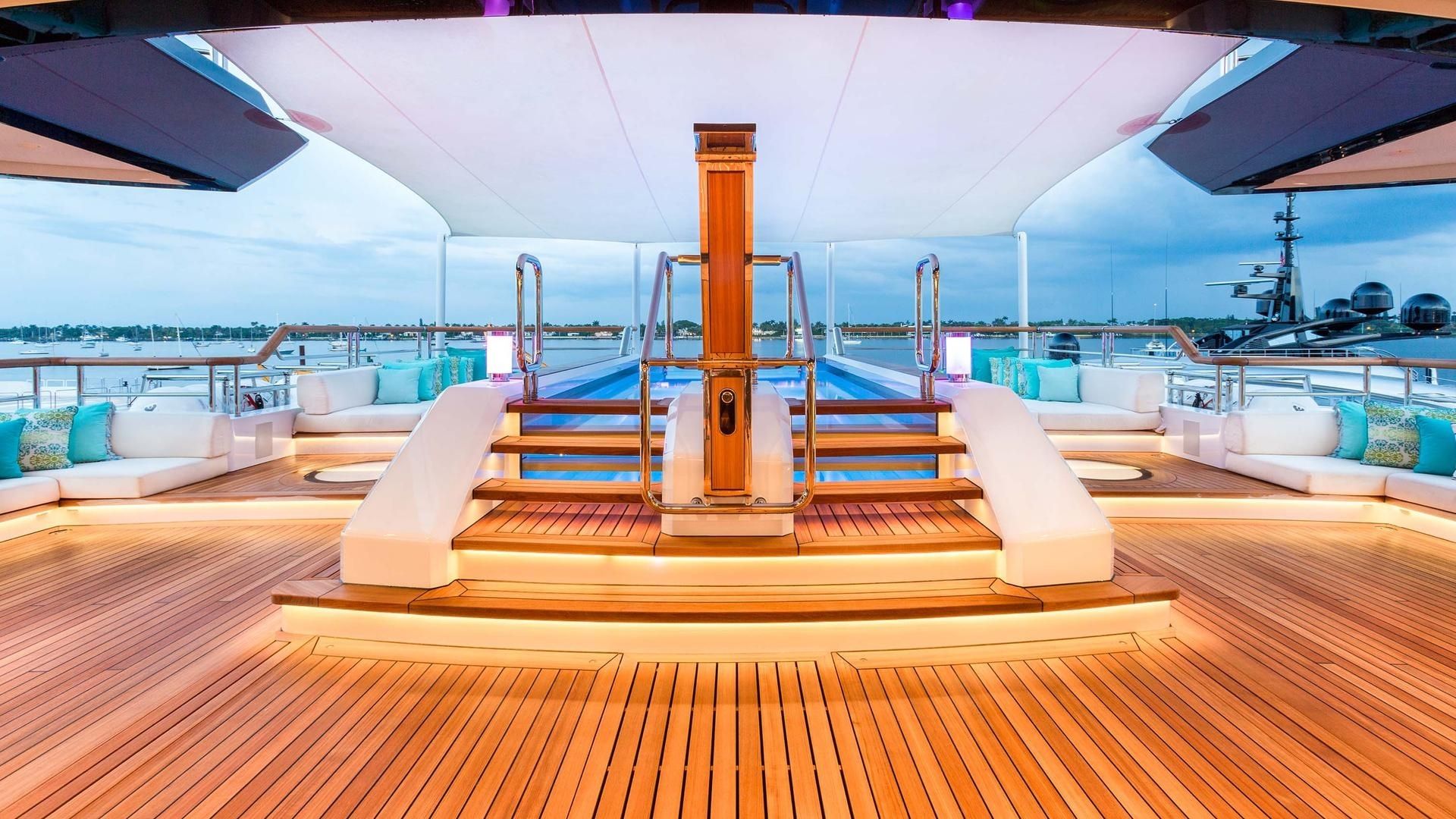 "SOLANDGE", a 2013 Lurssen 85.1m motor yacht for charter, pool deck