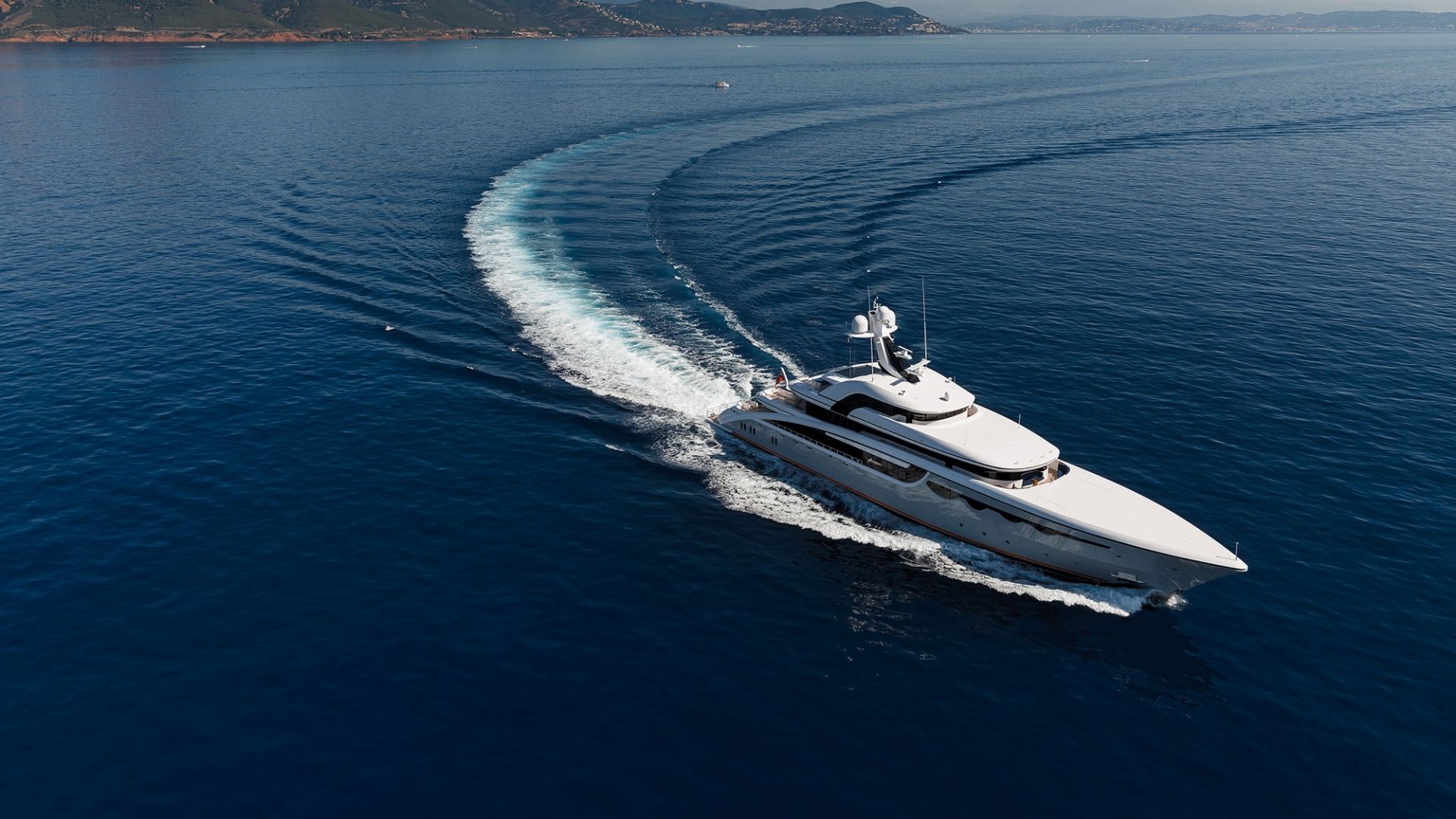 "STARLUST", a 2020 Abeking & Rasmussen 68.2m motor yacht for charter, aerial