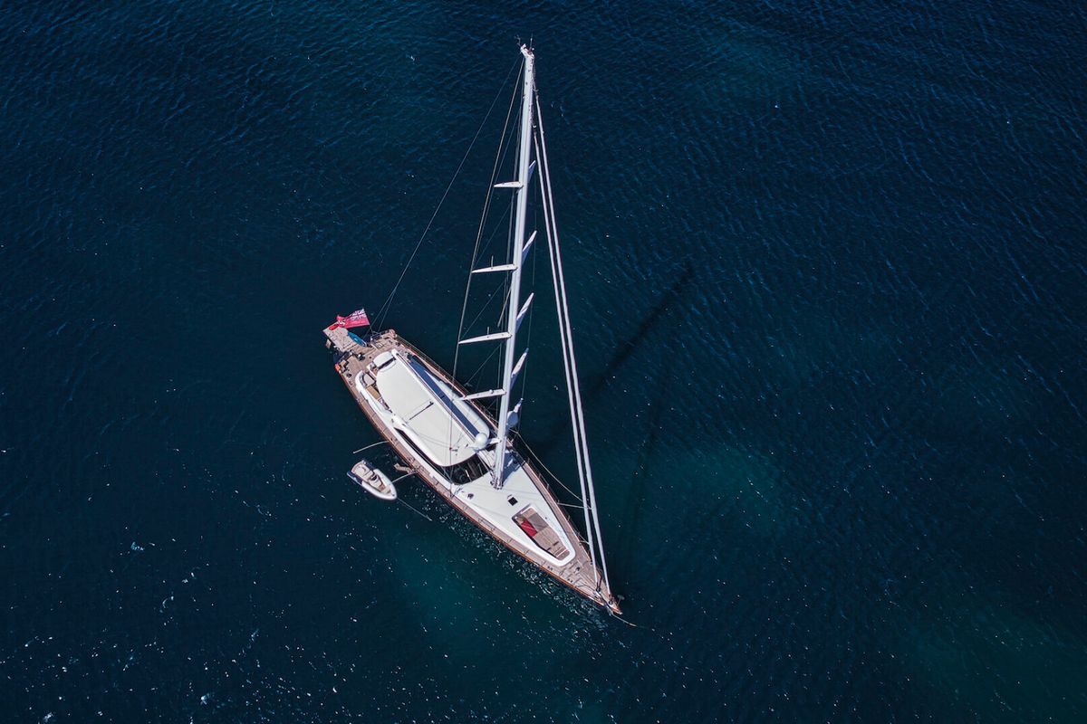 "STATE OF GRACE", a 2013 Perini Navi 39.4m sailing yacht for sale, aerial