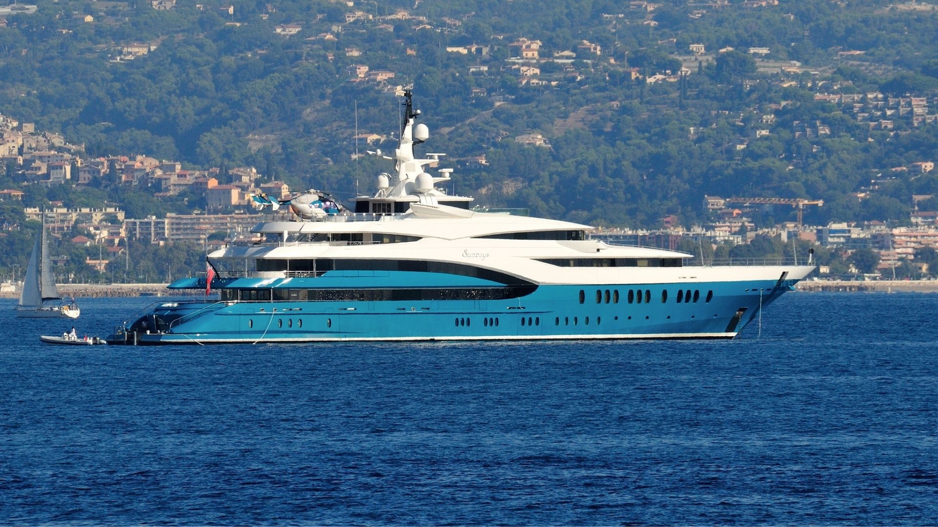 "SUNRAYS", a 2010 Oceanco 85.5m motor yacht for charter, at anchor