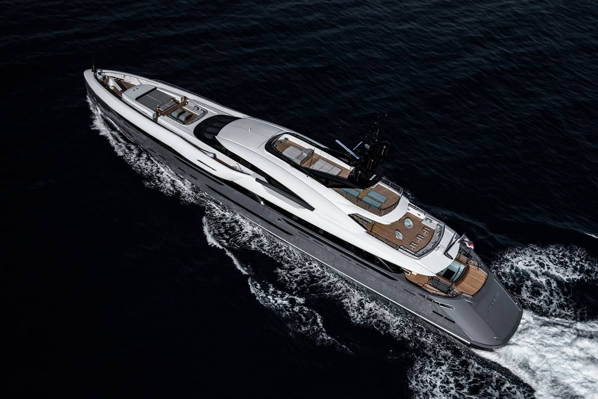 "UTOPIA IV", a 2018 ROSSINAVI 63m motor yacht for sale, aerial