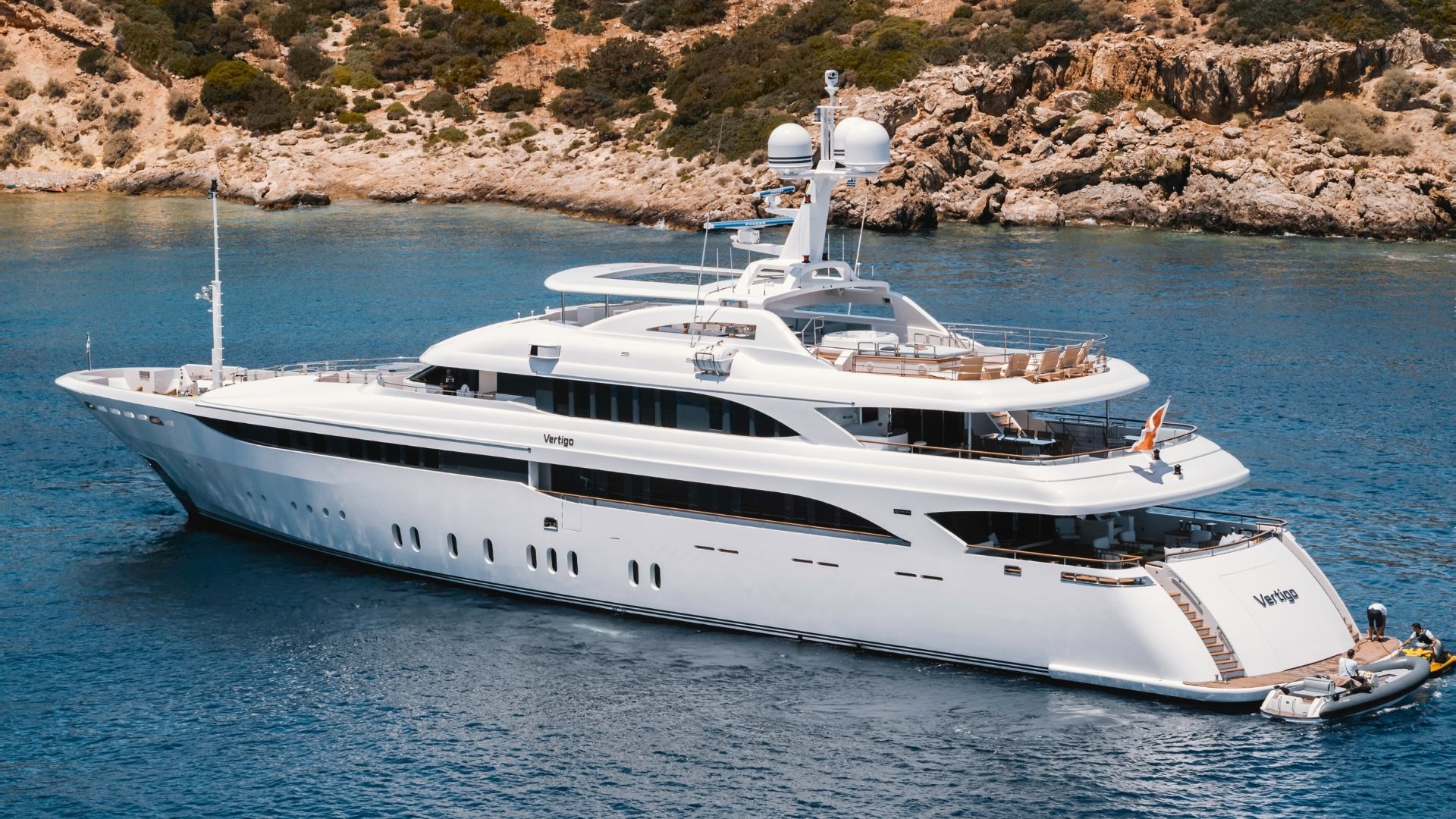 "VERTIGO", a 2007 Golden Yachts 51.84m motor yacht for charter, profile port
