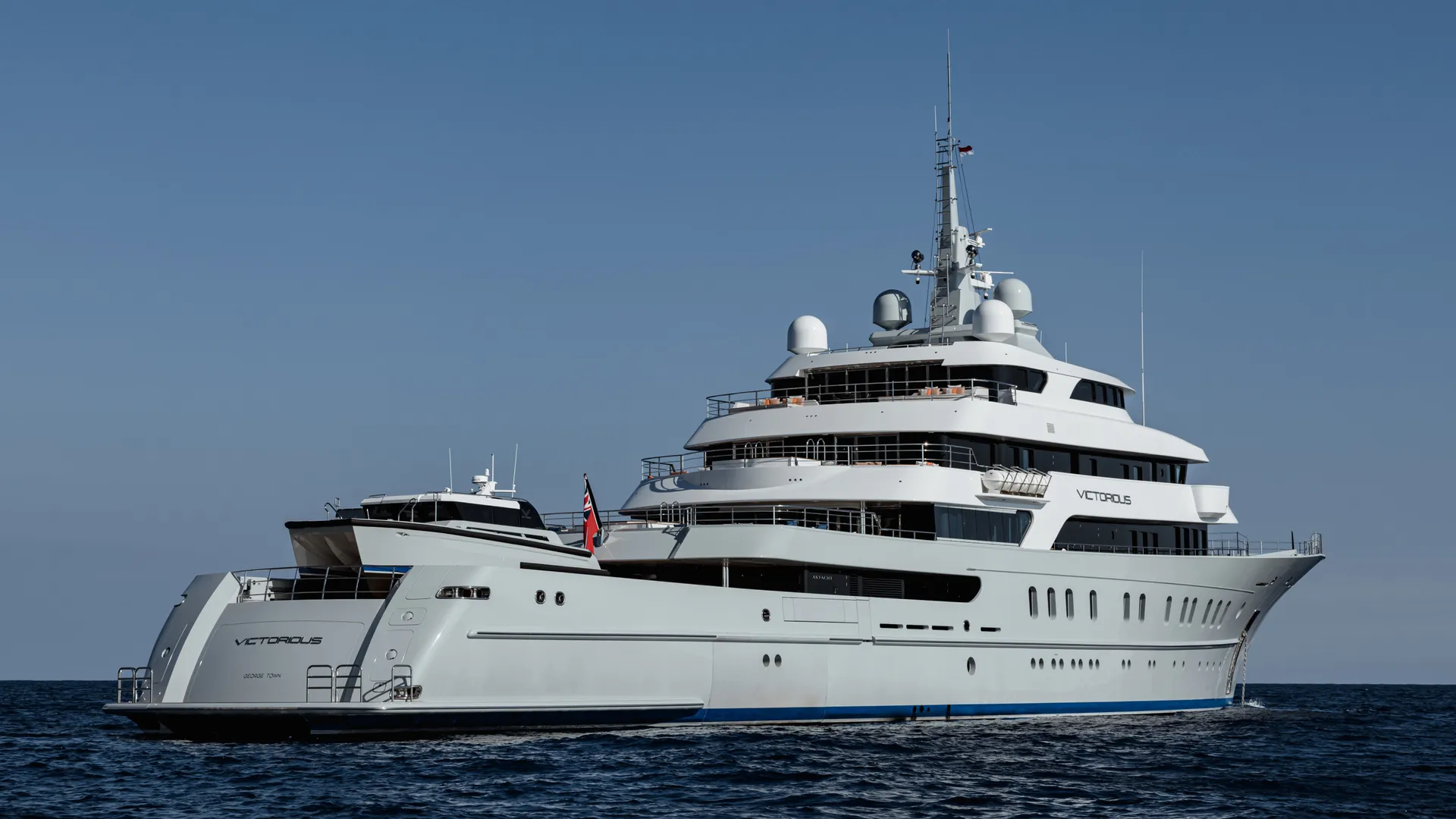 "VICTORIOUS", a 2021 Akyacht 85.01m motor yacht for charter, profile starboard