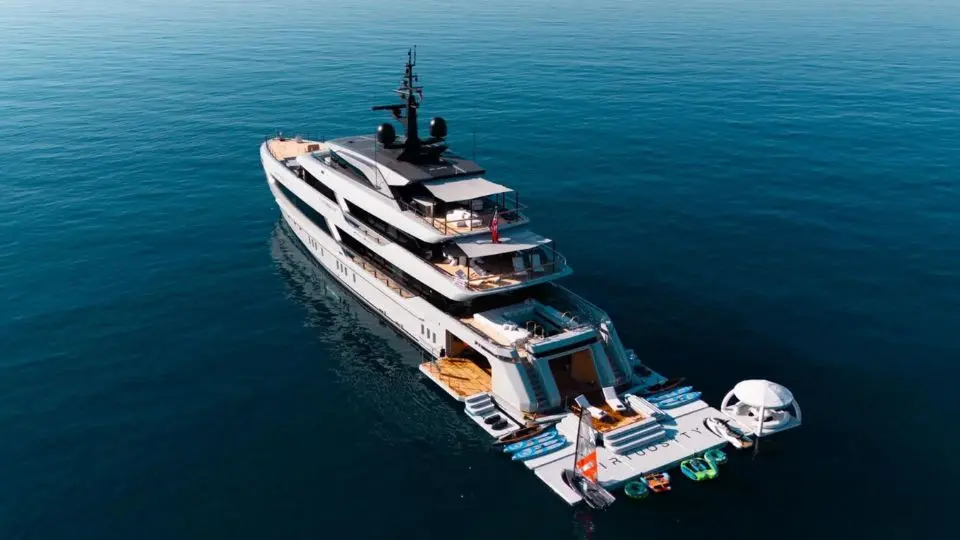 "VIRTUOSITY", a 2023 Sanlorenzo 56.5m motor yacht for charter, at anchor