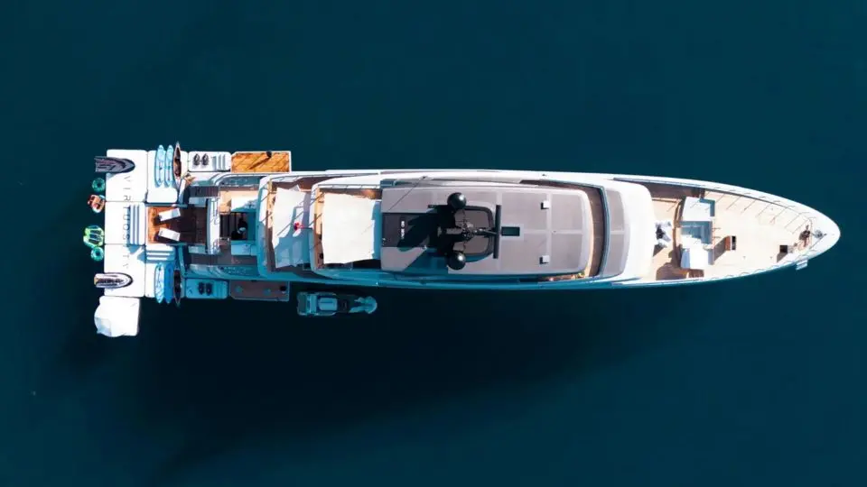 "VIRTUOSITY", a 2023 Sanlorenzo 56.5m motor yacht for charter, aerial