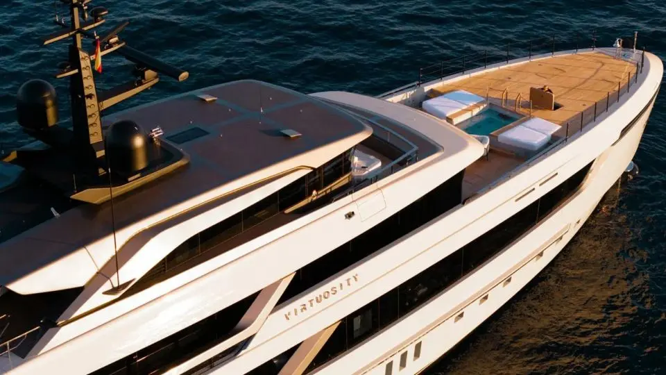 "VIRTUOSITY", a 2023 Sanlorenzo 56.5m motor yacht for charter, aerial