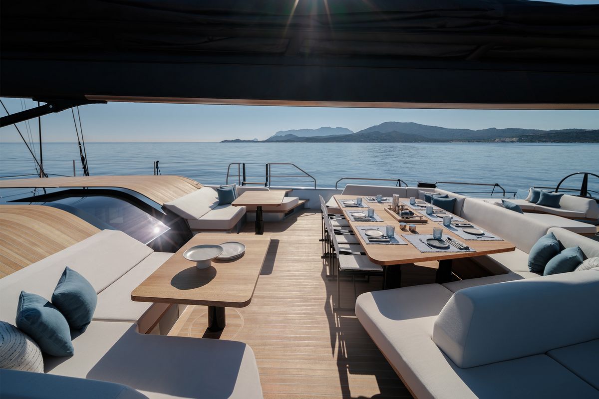 WALLYWIND 110, a 2025 Wally 33.42m sailing yacht for sale, cockpit dining