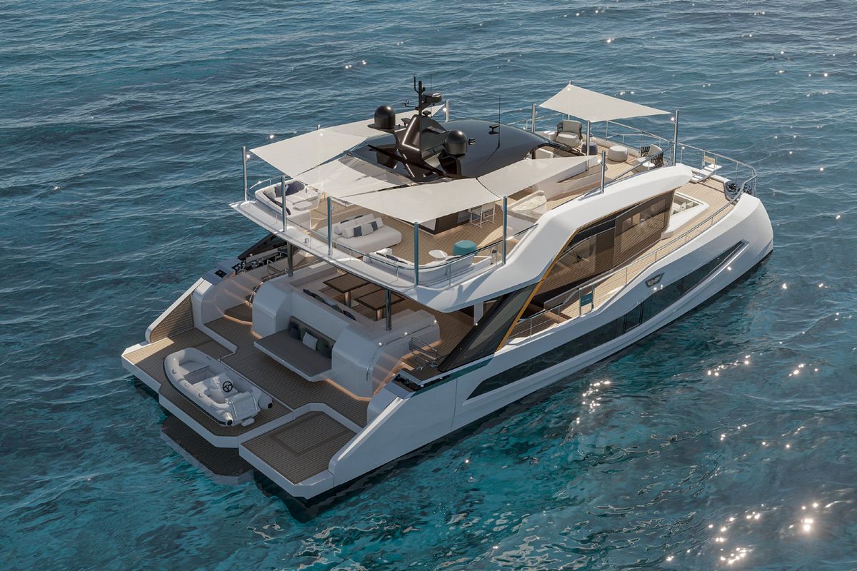 WIDERCAT 76, a 2028 Wider 23.12m catamaran for sale, aerial
